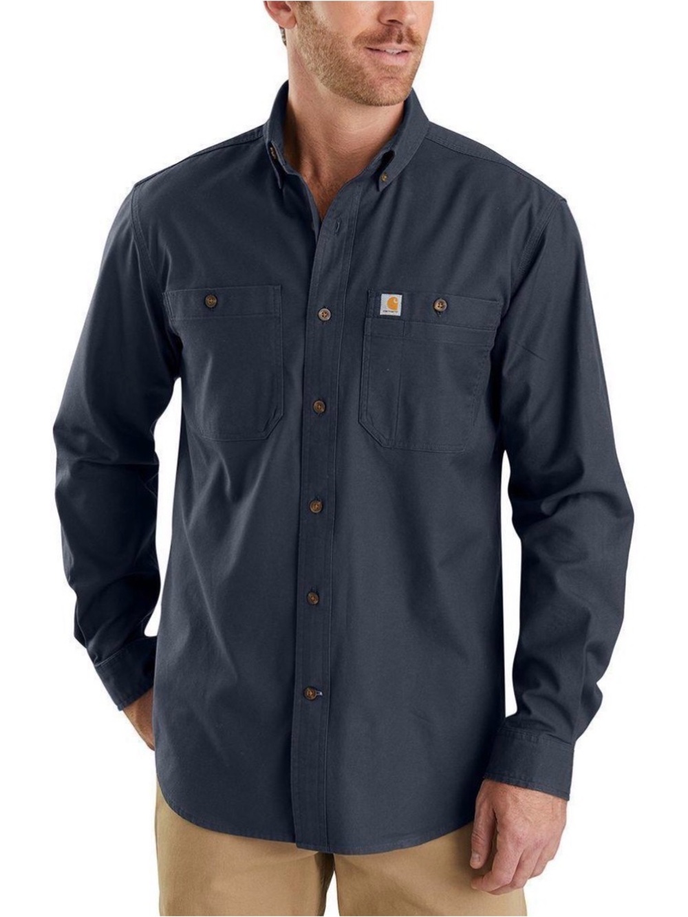 Carhartt Men’s M Navy Rugged Flex 103554 Relaxed Fit Canvas Work Shirt